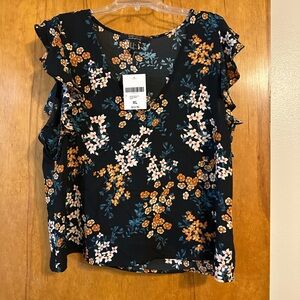 Forever 21 Black Floral Ruffle Blouse